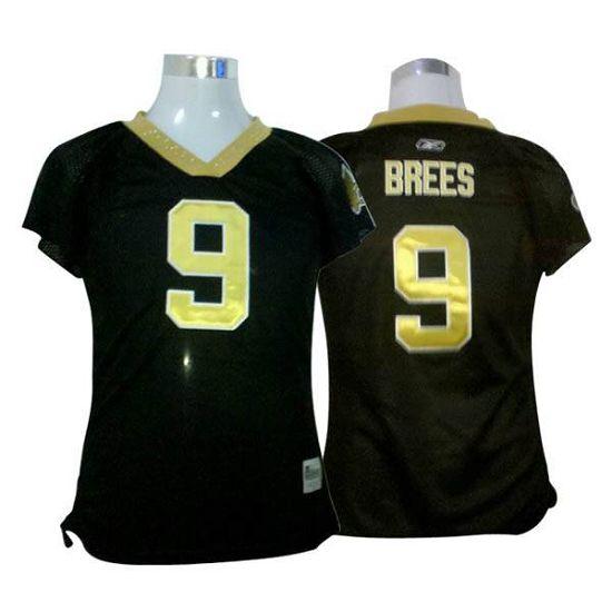 Saints #9 Drew Brees Black Women's Field Flirt Stitched NFL Jersey - Click Image to Close